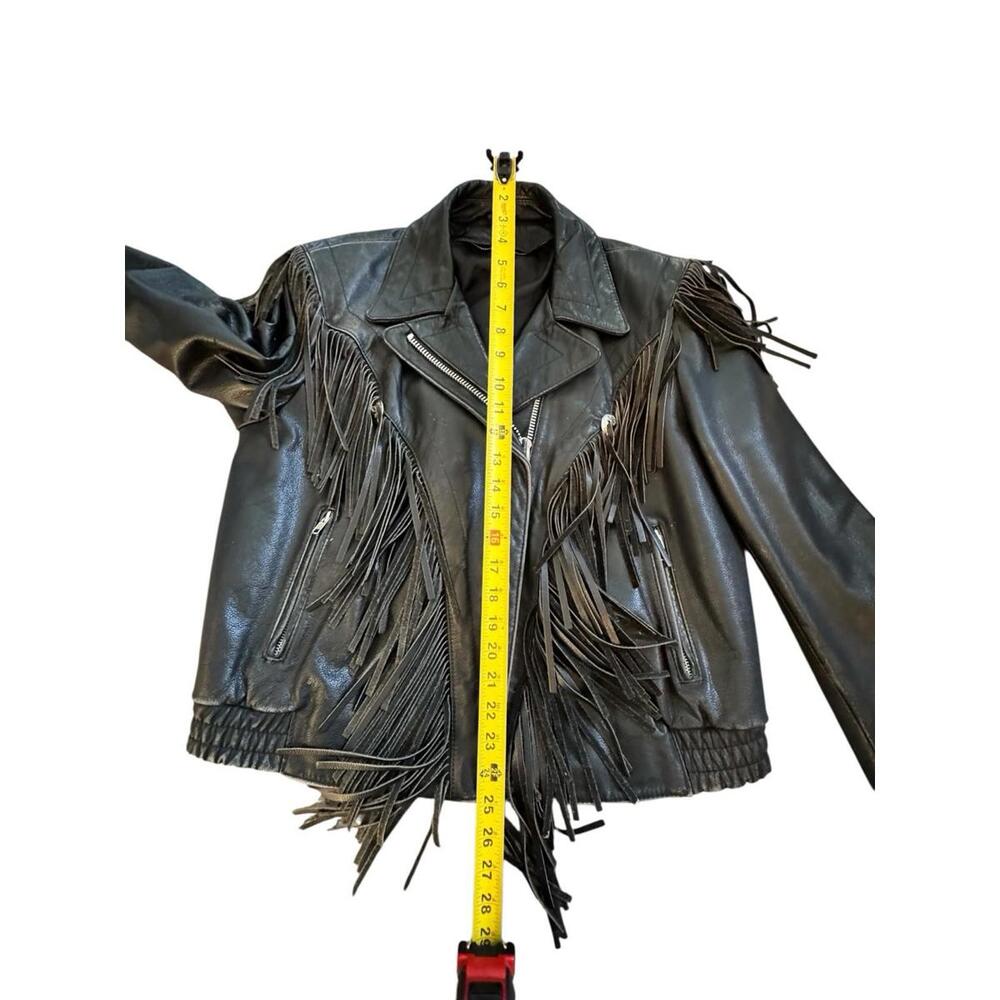 Womens Vintage Harley Davidson Black Leather Fringe Motorcycle Biker Jacket 14 - Picture 5 of 16